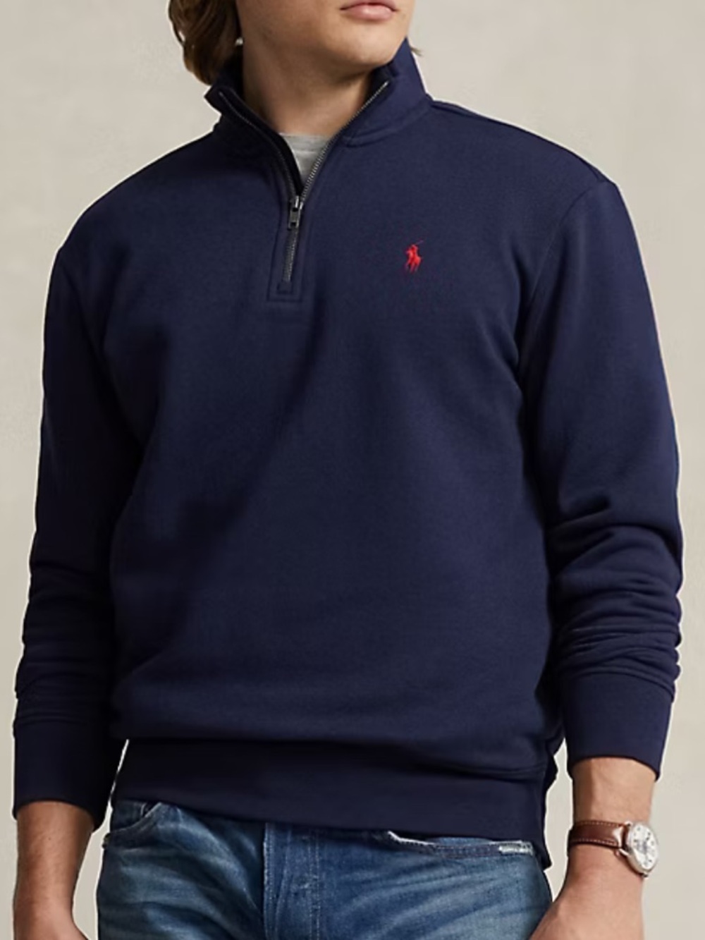 Polo‎ by Ralph Lauren Navy Half-Zip Sweater with Red Pony Logo